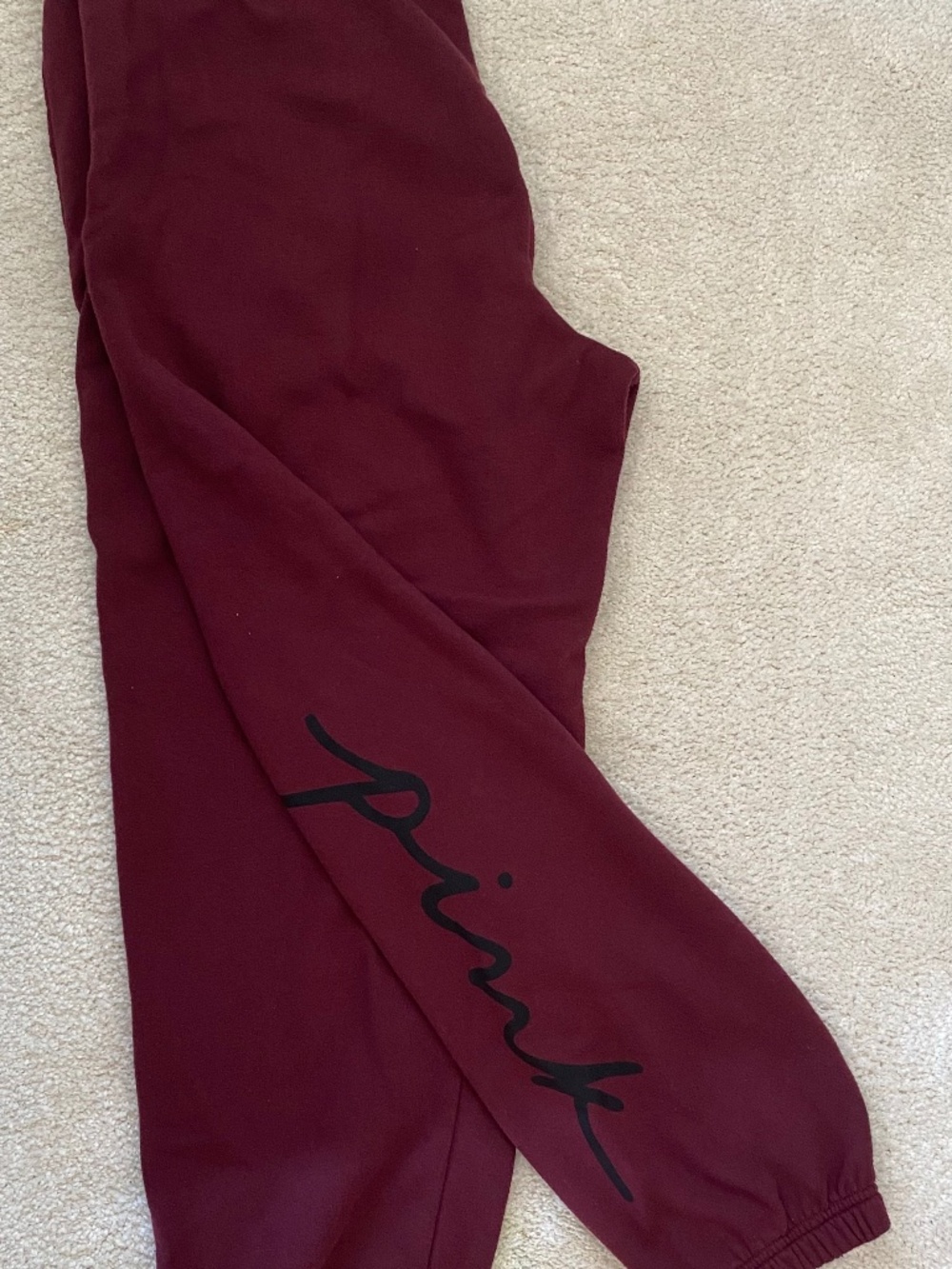 Victoria’s Secret PINK Campus Medium Sweatpants Burgundy with Script Letters